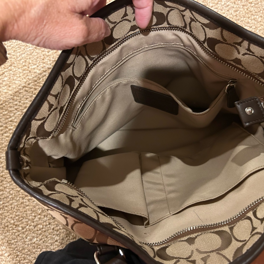 Coach Brown Signature Tote Bag with Leather Trim - Picture 3 of 5
